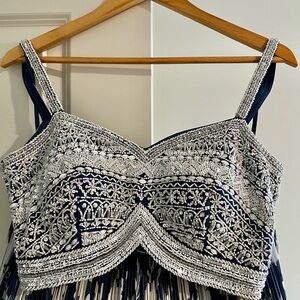 Navy Blue & Ivory Printed Lehenga Set with Heavy Embellished Blouse